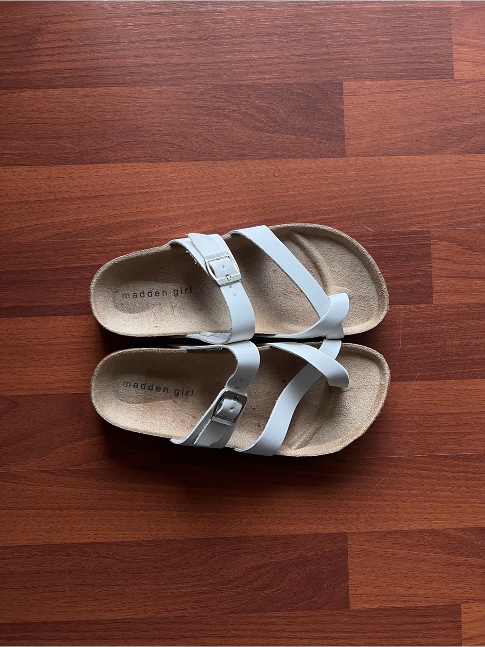 Madden Girl White Leather Sandals With Buckle Detail